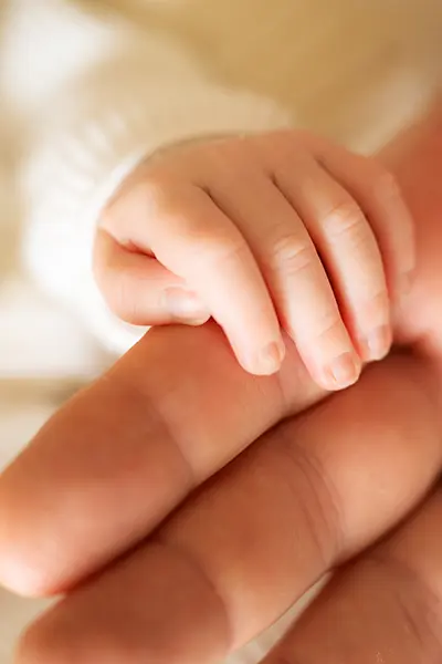 Neugeborenen Fotoshooting München zarte Hände greifen nach Papa